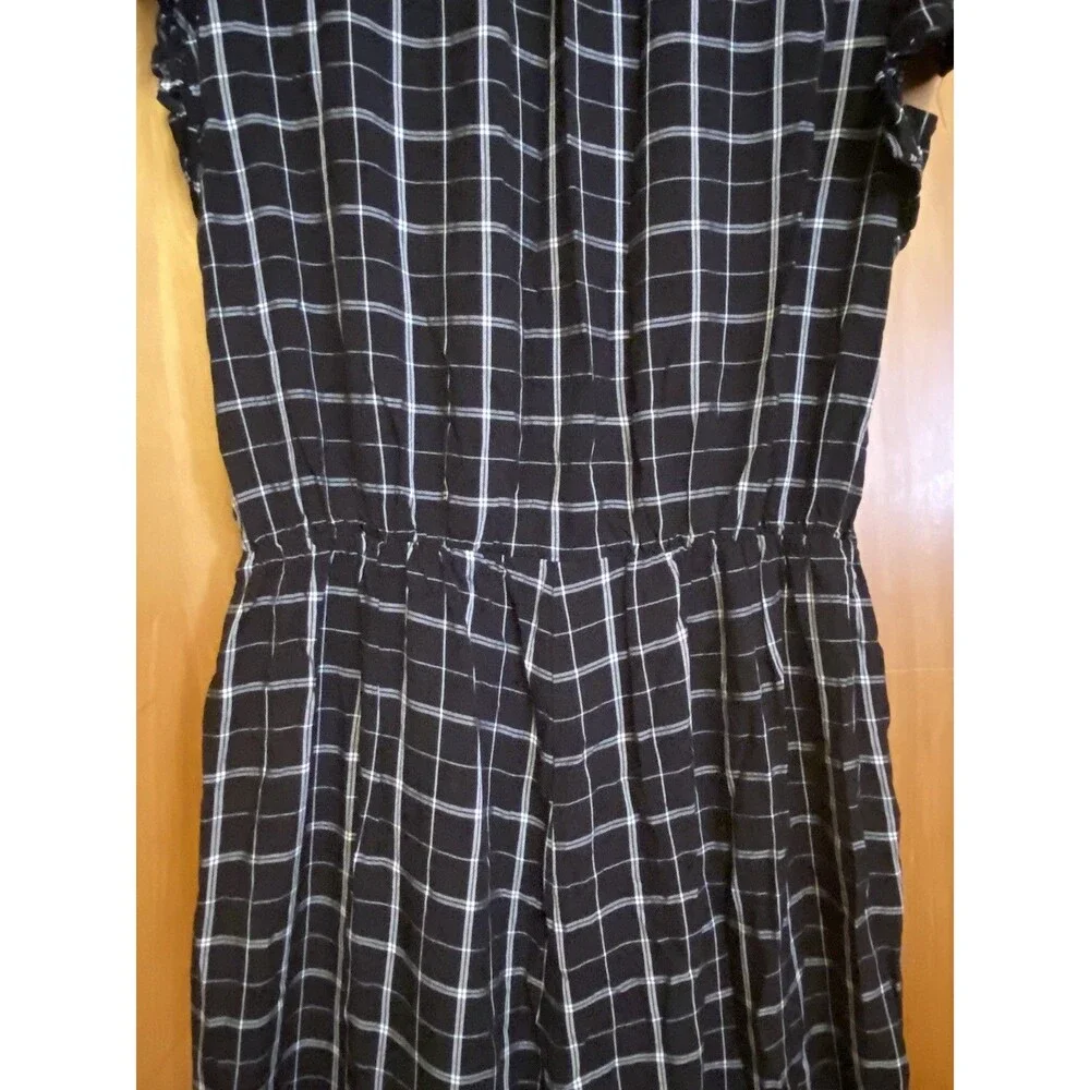 1. STATE Plaid Rayon Windowpane Wide Leg Jumpsuit Size 0 Black & White - Picture 7 of 11